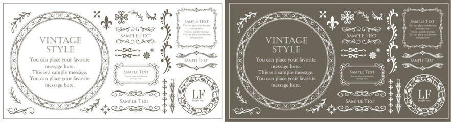 アンティークなフレームと装飾的な罫線