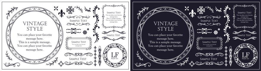 アンティークなフレームと装飾的な罫線