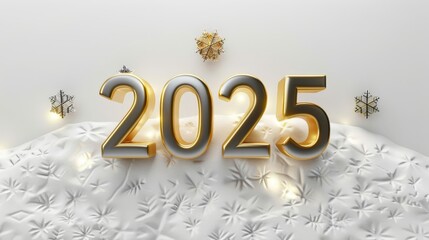 year "2025", light silver and gold, neon color, happy new year 2025