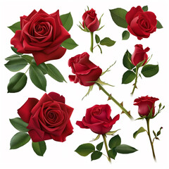 Realistic Red Roses Collection Vector