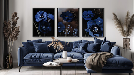  Stylish Modern Living Room with Blue Sofa and Art