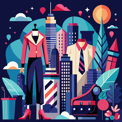 Tshirt Sticker Design of a Urban Chic in stylish cityscape design infused with modern fashion elements and urban flair