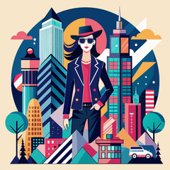 Tshirt Sticker Design of a Urban Chic in stylish cityscape design infused with modern fashion elements and urban flair