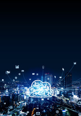 Modern city traffic and cloud computing concept. Communication network. Digital transformation....