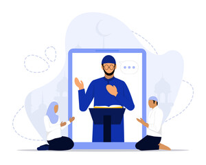 Mosque online concept illustration. Suitable for landing page, ui, web, App intro card, editorial, flyer, and banner.