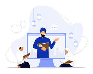 Mosque online concept illustration. Suitable for landing page, ui, web, App intro card, editorial, flyer, and banner.