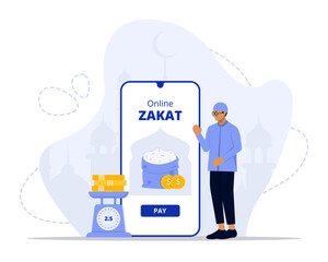 Zakat Online concept illustration. Suitable for landing page, ui, web, App intro card, editorial, flyer, and banner.