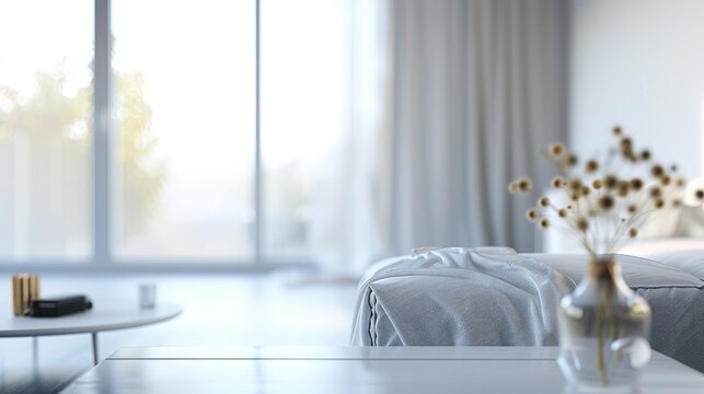 Blur background interior design, minimalist living room, simple white living with big window, scandinavian classic