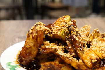 Rojak Petis, a mixed salad lathered with a thick savoury sauce of shrimp paste and crushed peanut. A traditional fruit and vegetable salad dish commonly found in Indonesia, Malaysia and Singapore.