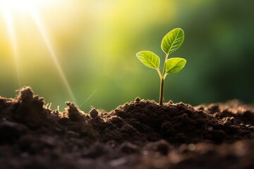 Showing financial developments and business growth with a growing tree on a coin. Planting seedling growing step in garden with sunshine. Concept of business growth, profit, Growth Financial  - obrazy, fototapety, plakaty