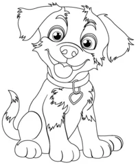 Photo sur Plexiglas Enfants Black and white drawing of a cheerful puppy