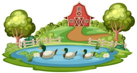 Photo sur Plexiglas Enfants Vector illustration of ducks swimming in a farm pond