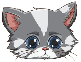 Cute vector illustration of a grey and white kitten