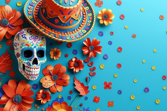 Day of the Dead a Colorful Celebration style related to the Day of the Dead are skeletons and skulls . with generative AI