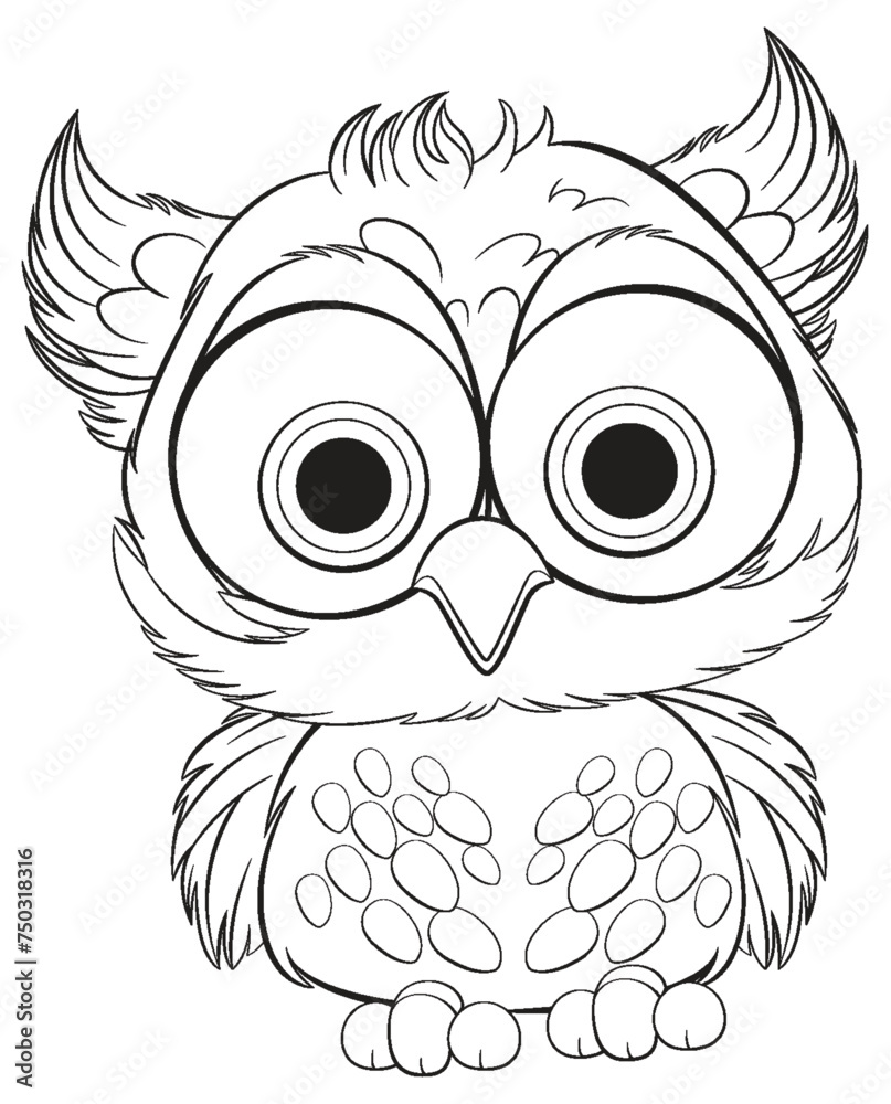 Poster cute stylized owl with large expressive eyes