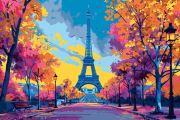 Foto op Canvas Abstract painting concept. Colorful art of the Eiffel Tower in Paris . Generative AI. © Phichitpon