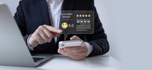 Customer review positive smile happy emotion selected, good feedback rating, think positive, ...