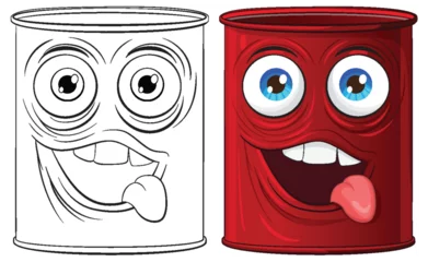 Fototapete Kinder Two cartoon cans showing playful expressions.