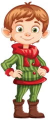 Fototapete Kinder Cheerful elf character in holiday-themed outfit.