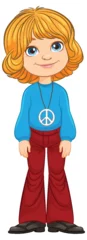 Fototapete Kinder Cartoon girl smiling, wearing peace symbol necklace.