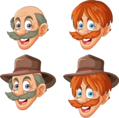 Fototapete Kinder Four cartoon male faces with different expressions.