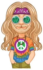 Fototapete Kinder Colorful hippie character promoting peace and love.