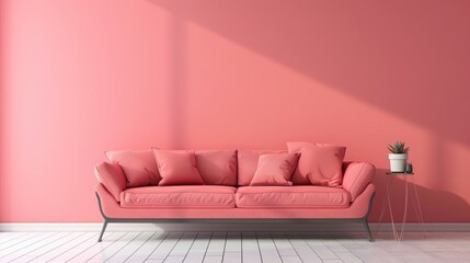 Minimalist living room interior with sofa on empty pastel color wall
