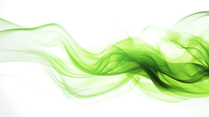 Ribbons of neon green smoke cascading onto a pure white surface