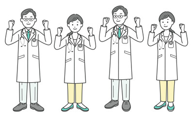 両手でガッツポーズをする医師男女