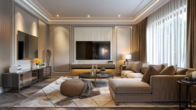 Modern living room interior with sofa. 3d Render