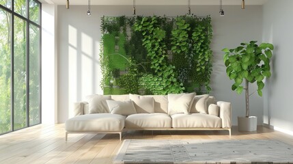 Vertical Green Wall in a living room interior