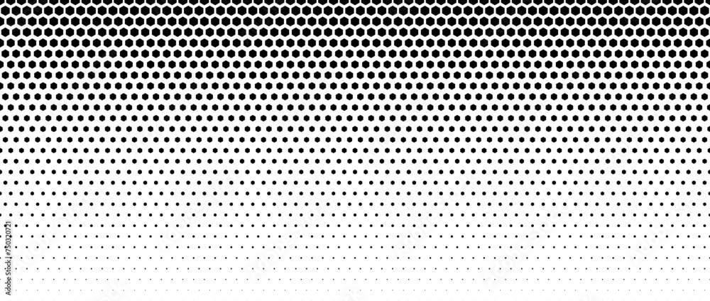 Poster hexagon dot halftone gradient texture. abstract black grunge hex gradation background. geometric ret