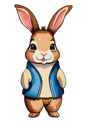 Cute bunny rabbit wearing a blue vest
