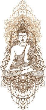 Tattoo art buddha thai design hand drawing and sketch