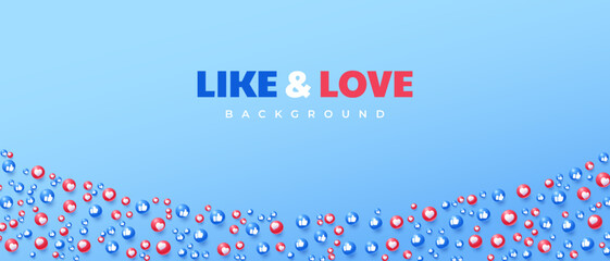 social media 3d like and love icons background
