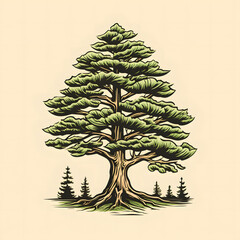 illustration of vintage pine tree