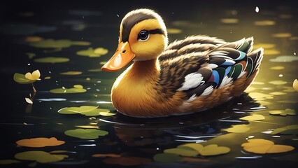 duck swimming peacefully in the calm waters of a serene lake surrounded by lush greenery and wildlife