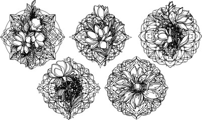 Tattoo art flower drawing and sketch black and white