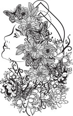 Tattoo art women and flower hand drawing and sketch