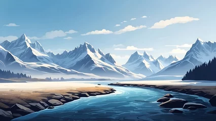 Rolgordijnen landscape with lake and snow covered mountains © Designer Khalifa