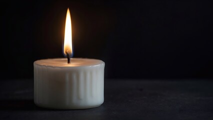 Fototapeta na wymiar burning candle on dark background, copy space for text, white candle.
