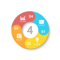 Circle business infographic template with 4 steps or options. The concept can be used for diagram, graph, chart, business presentation or web. Vector design element illustration.