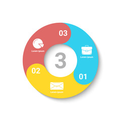 Circle business infographic template with 3 steps or options. The concept can be used for diagram, graph, chart, business presentation or web. Vector design element illustration.