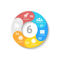 Circle business infographic template with 6 steps or options. The concept can be used for diagram, graph, chart, business presentation or web. Vector design element illustration.