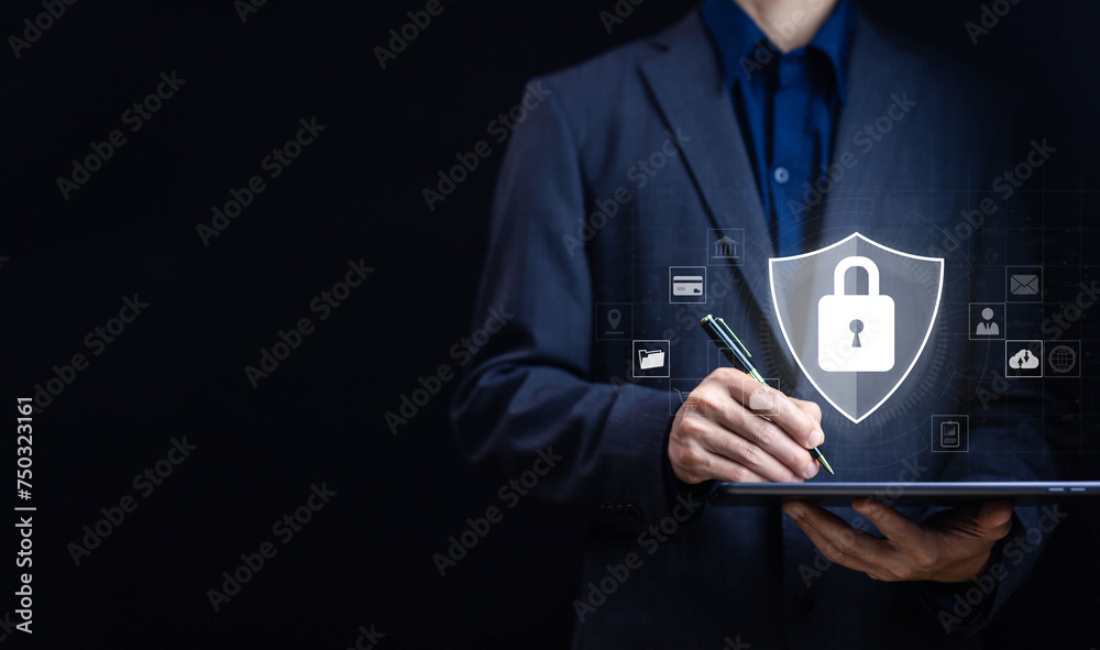 Wall mural password security and privacy on an online system. cybersecurity internet. lock mark protects attack