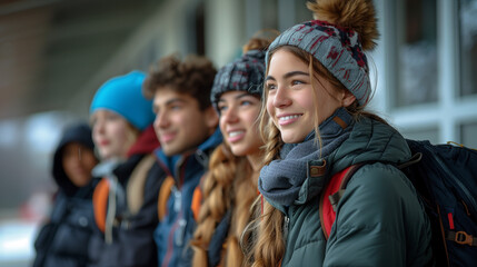 Fototapeta premium Casual yet captivating student group in a candid moment, the spirit of youth alive.