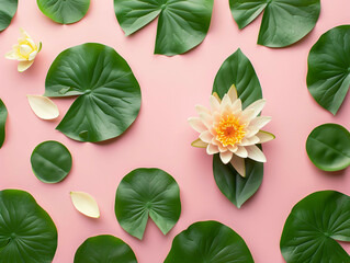 white lotus flower in water and pure pink background