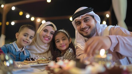 Obraz na płótnie Canvas selfie by one of the family , saudian family gathering during Ramadan Night
