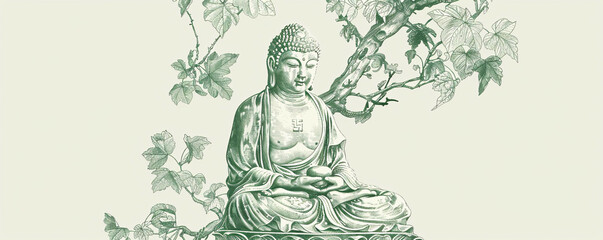 buddha statue in lotus position sketch - obrazy, fototapety, plakaty