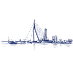 Original hand drawn background of The Erasmusbrug Rotterdam, Netherlands